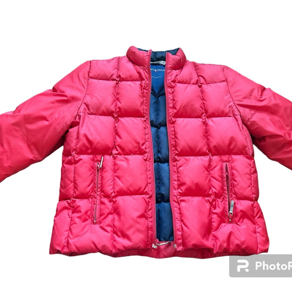 Cropped Tommy Hilfiger Women's Red Down Short Puffer Jacket Size M